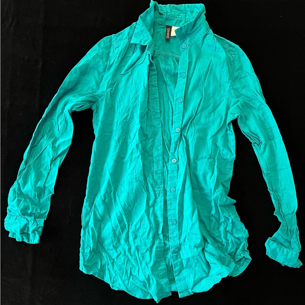 H&M Turquoise Relaxed Button Down Shirt with Collar